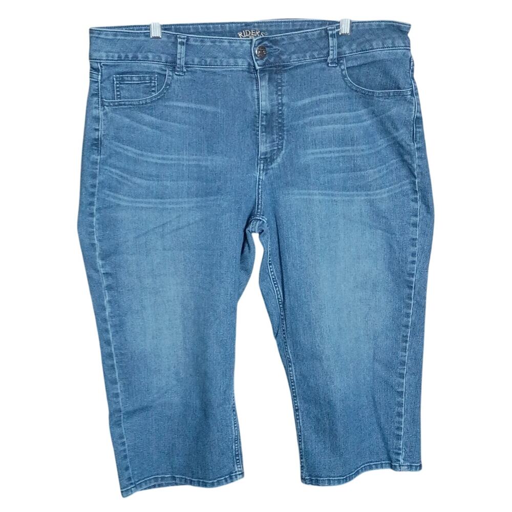 Riders by Lee Women 18 Medium Wash Denim Cotton Stretch Pocket Jean Capri Pants